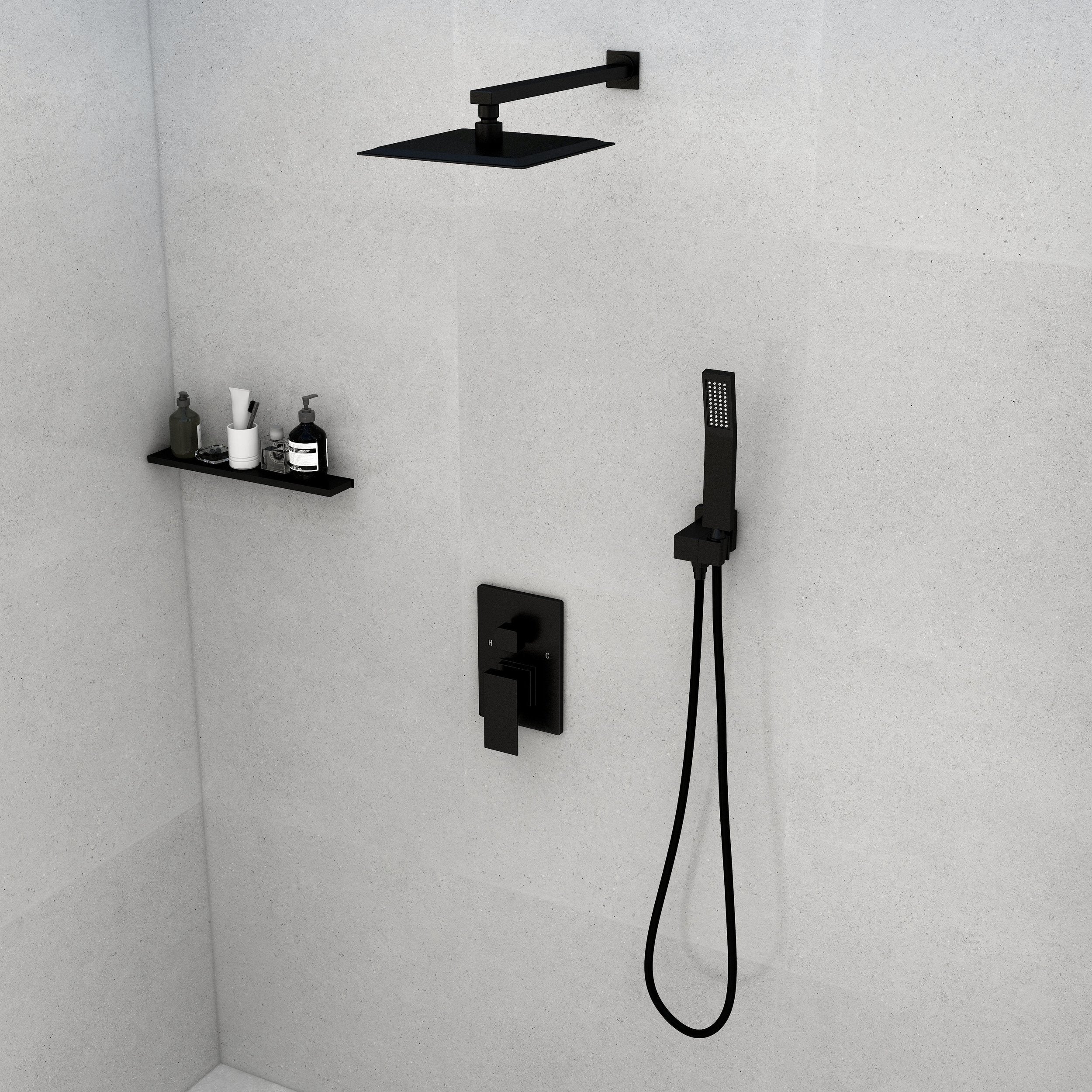 HMR - Modern 10" Wall Mounted Shower System with Handheld Shower Pressure Balance Valve