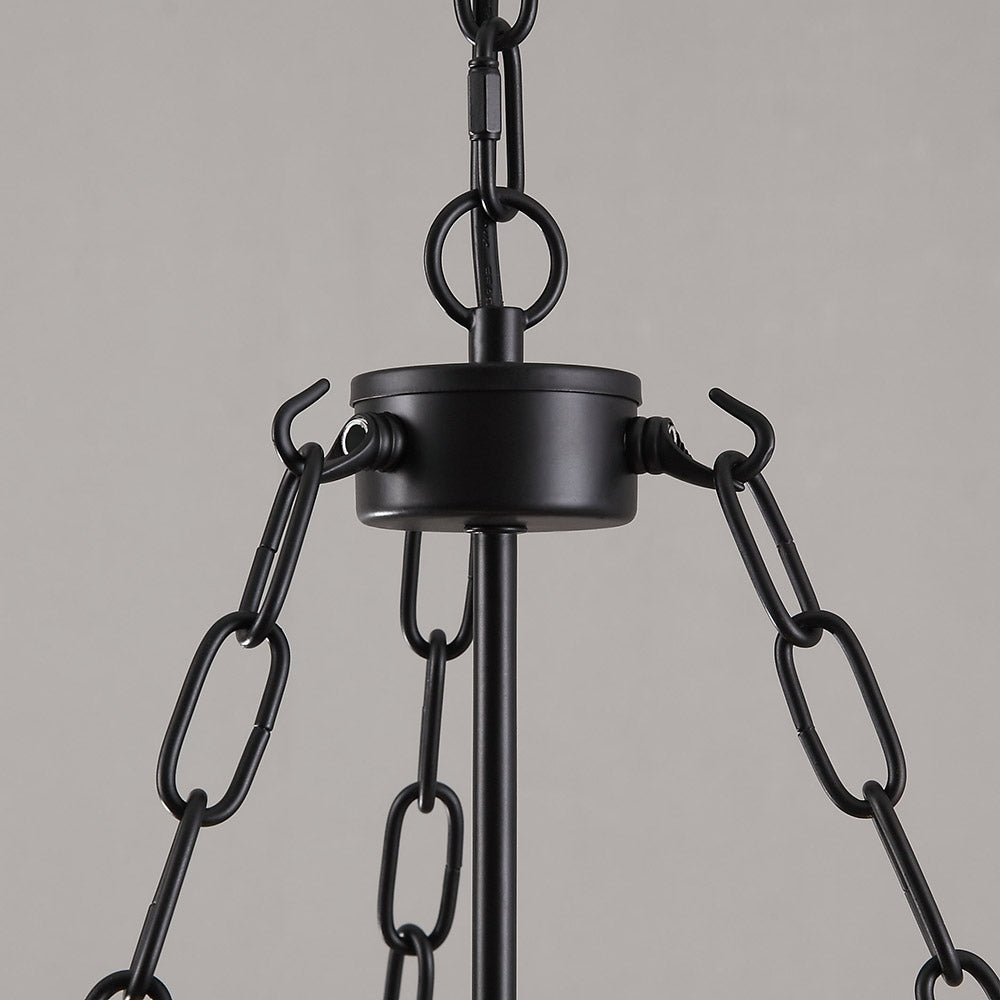 HMR - Rustic Clear Glass Shade Pendant Light with 3 Candle Lights in Black