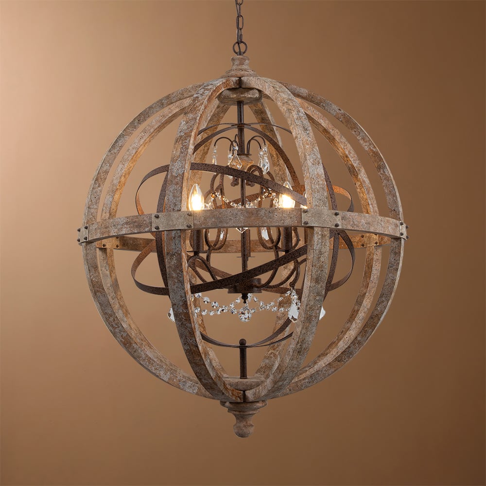 HMR - Retro Globe Weathered 5-Light Chandelier with Crystal Accents