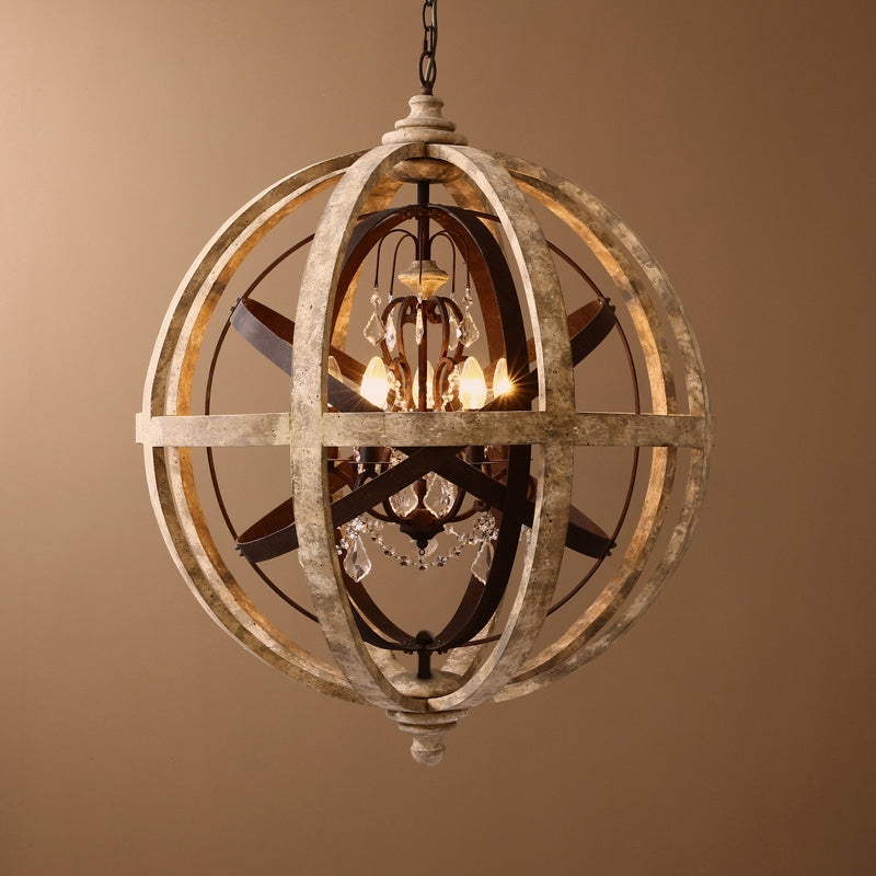 HMR - Retro Globe Weathered 5-Light Chandelier with Crystal Accents