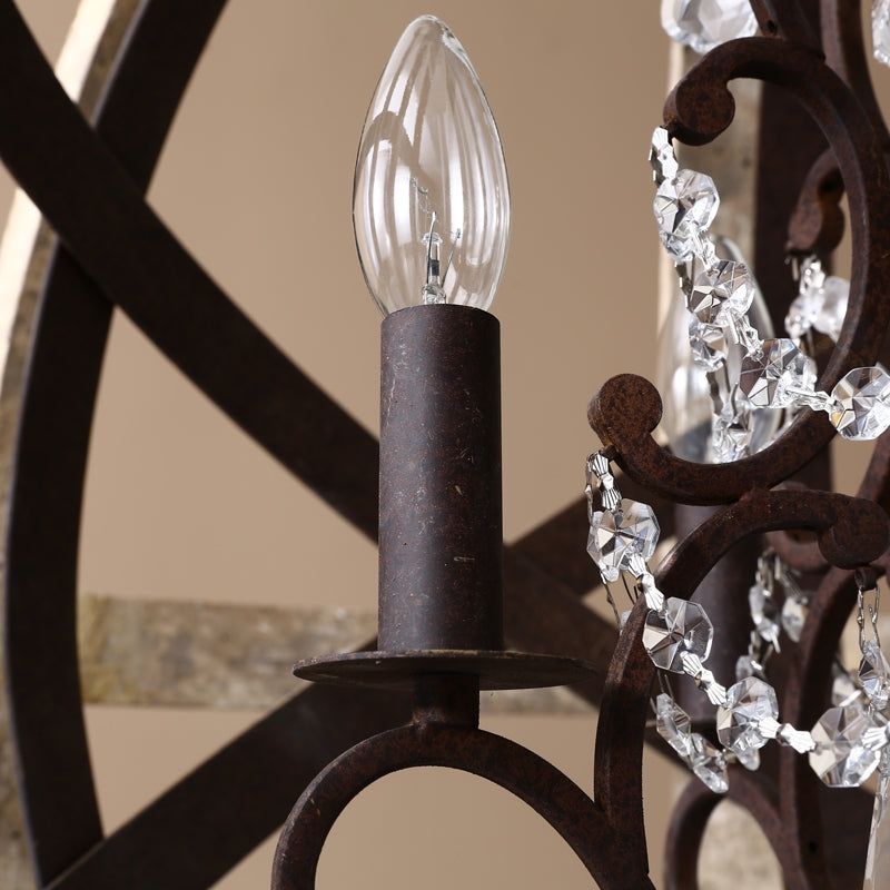 HMR - Retro Globe Weathered 5-Light Chandelier with Crystal Accents