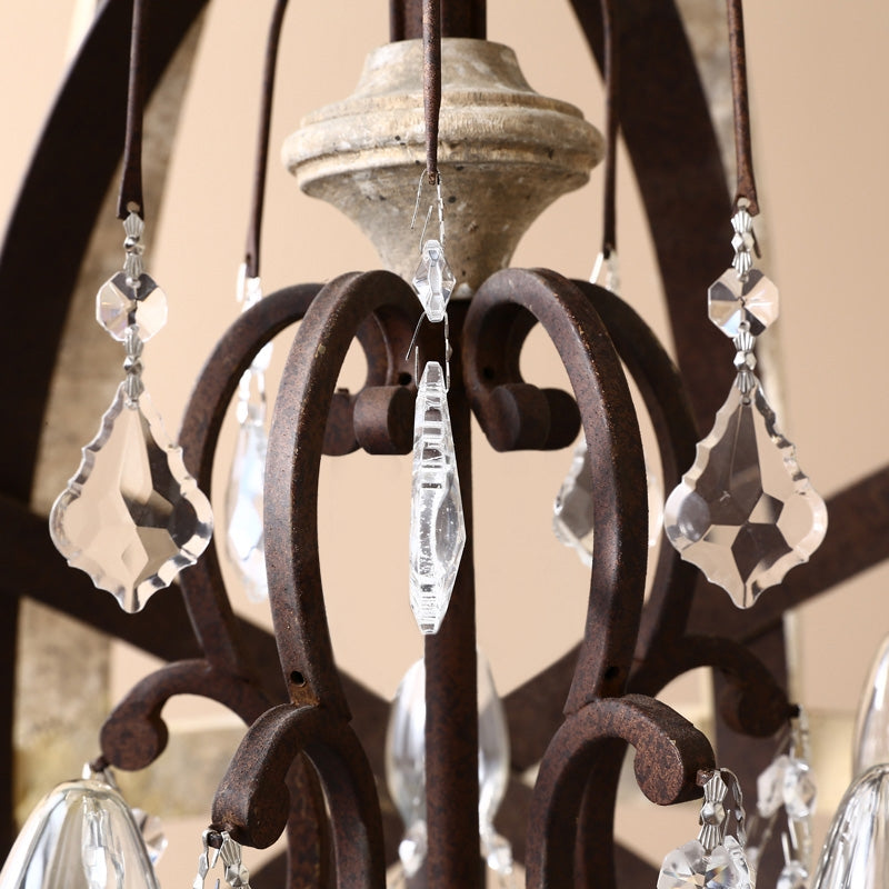 HMR - Retro Globe Weathered 5-Light Chandelier with Crystal Accents