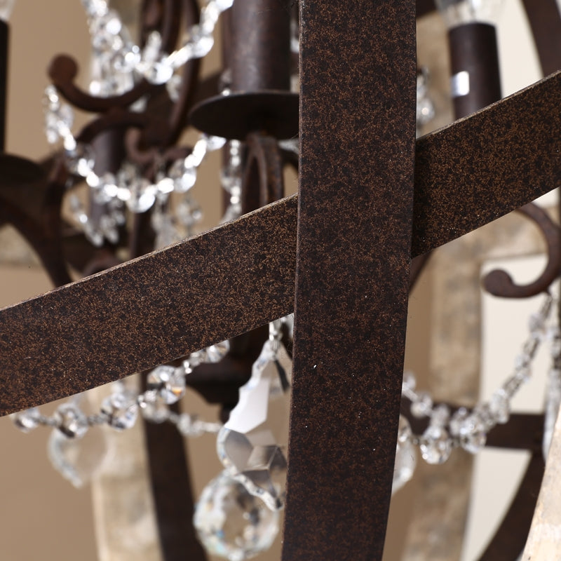 HMR - Retro Globe Weathered 5-Light Chandelier with Crystal Accents