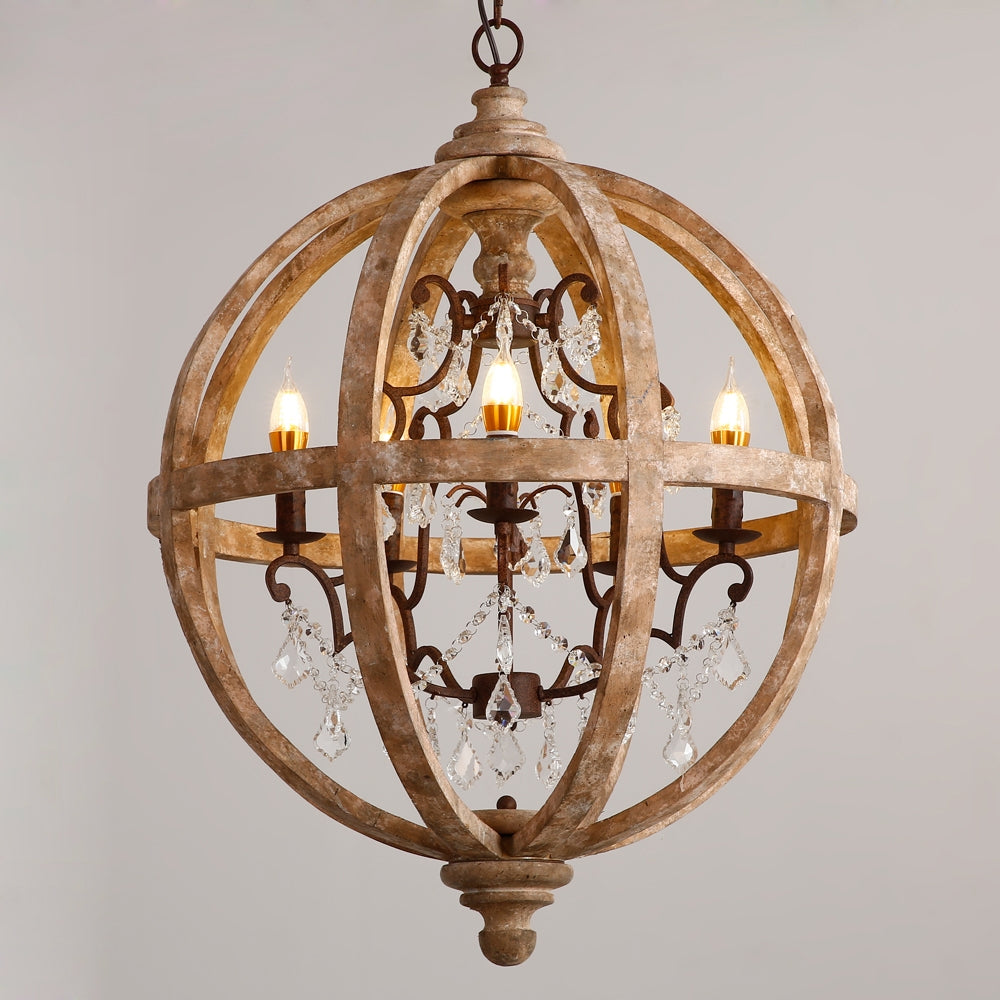HMR - Rustic 5-Light Globe Ceiling Chandelier in Gold