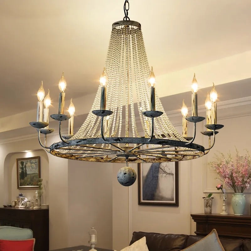 HMR - Crylite French Country 12-Light Crystal Metal Wheel Chandelier
