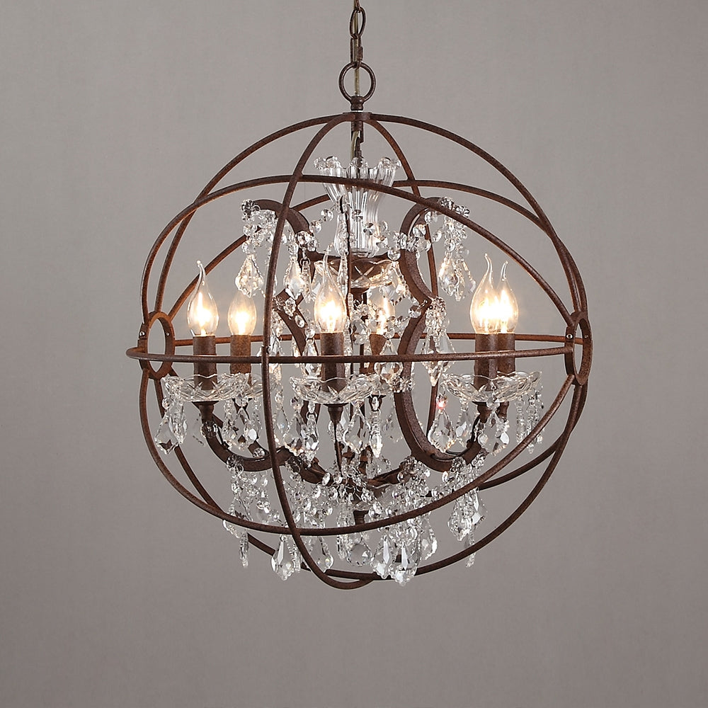HMR - Industrial Loft 6-Lights Retro Metal Orb Chandelier in Clear