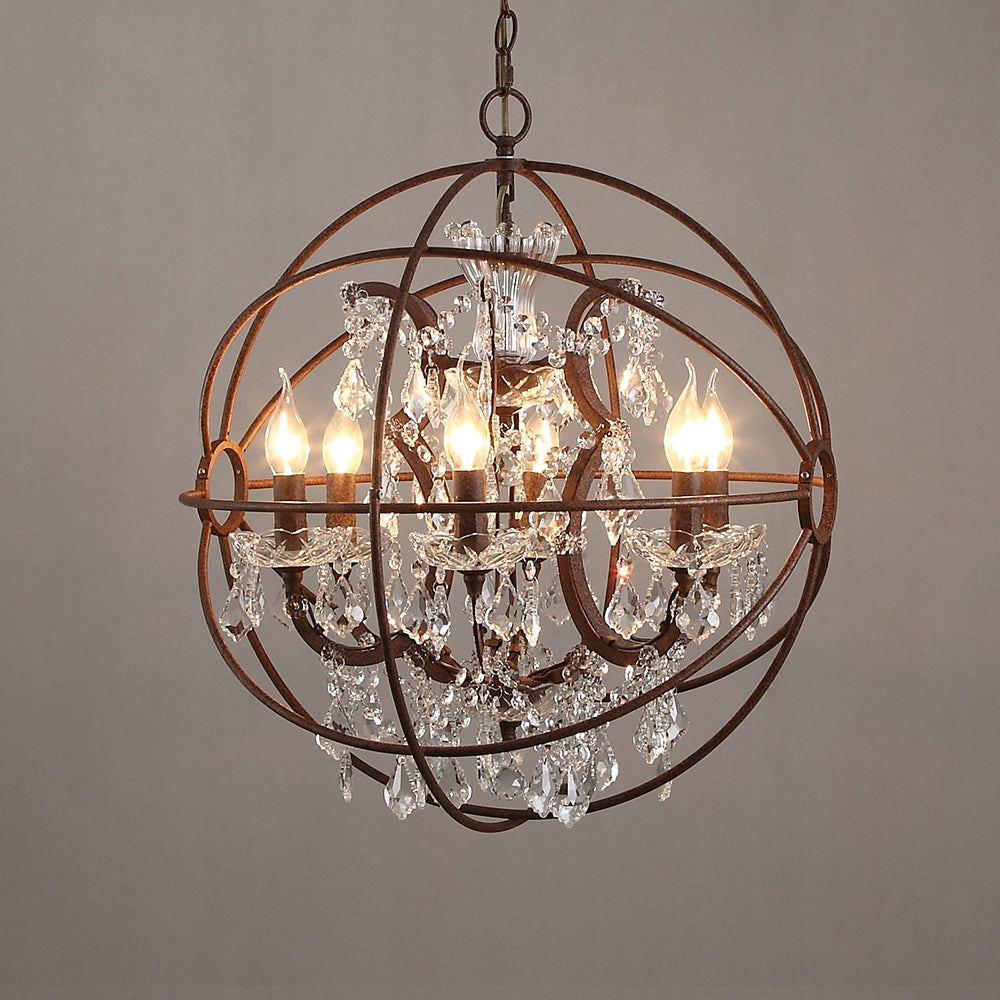 HMR - Industrial Loft 6-Lights Retro Metal Orb Chandelier in Clear