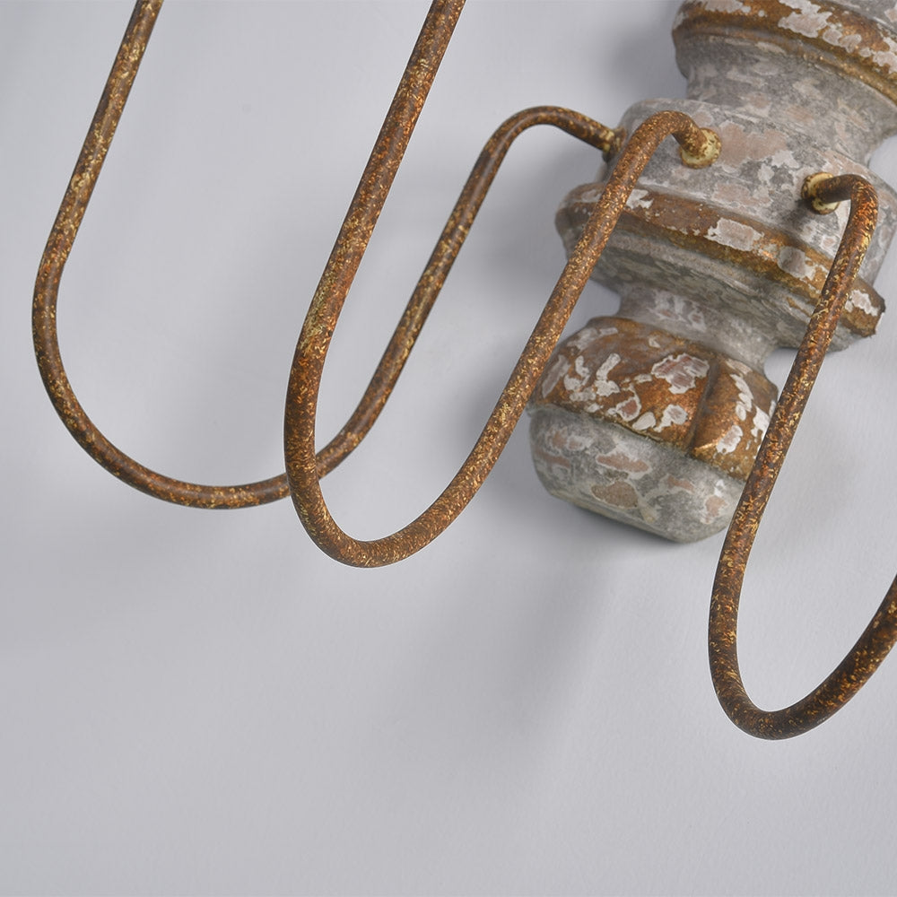 HMR - 3-Light Candle Wall Sconce Distressed Carved Design in Natural