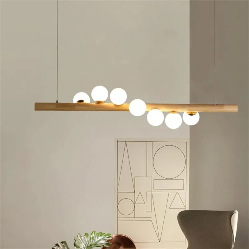 HMR - Modern Linear 5-Light Kitchen Island Pendant Light Glass Globe