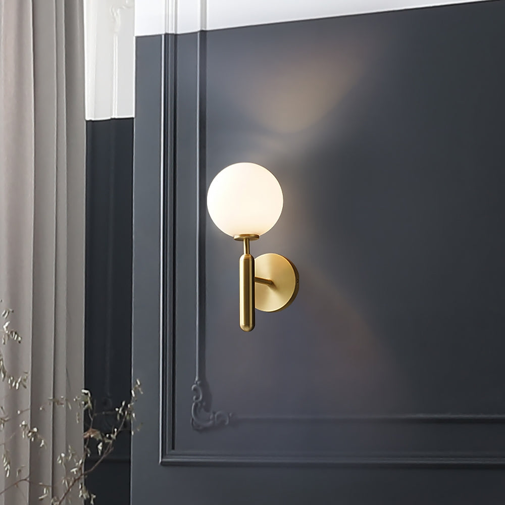 HMR - LED Globe Indoor Wall Sconce in White and Gold, Glass