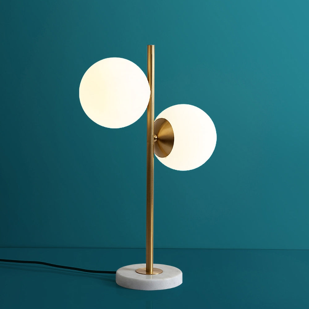 HMR - LED Globe Table Lamp 2 Light with Glass Shade and Marble Base in Gold and White