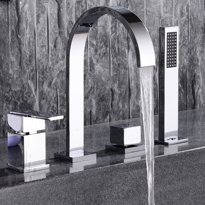 HMR - Dree Double Handle 4-Hole Faucet with Hand Shower in Solid Brass