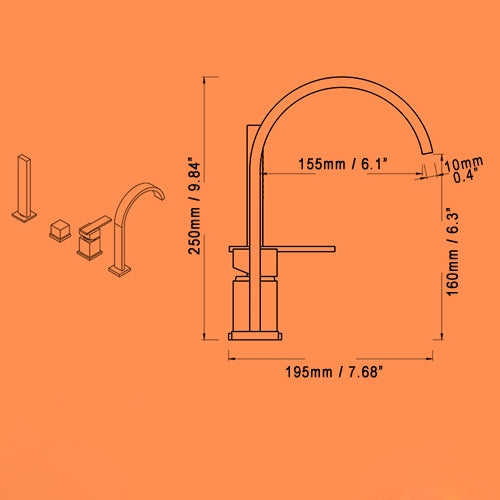 HMR - Dree Double Handle 4-Hole Faucet with Hand Shower in Solid Brass