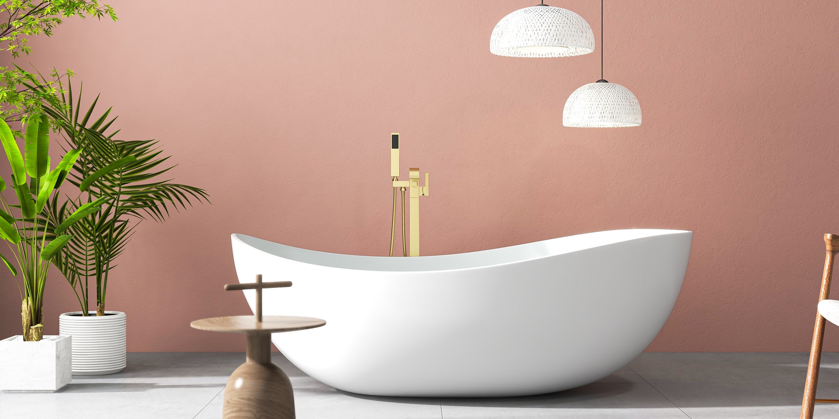 HMR - Dree Floor Mounted Faucet with Handheld Shower in Brushed Nickel, Brass