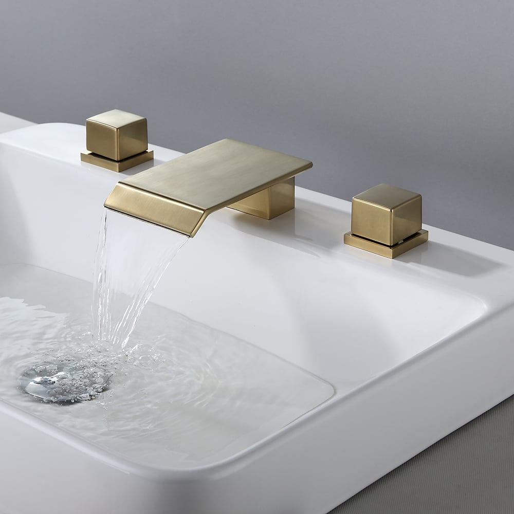HMR - Moda Waterfall Widespread Bathroom Sink Faucet with Square Double Handle