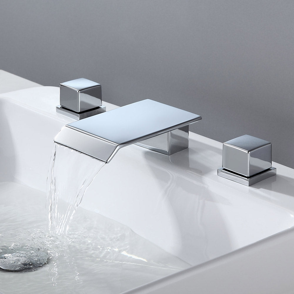 HMR - Moda Waterfall Widespread Bathroom Sink Faucet with Square Double Handle