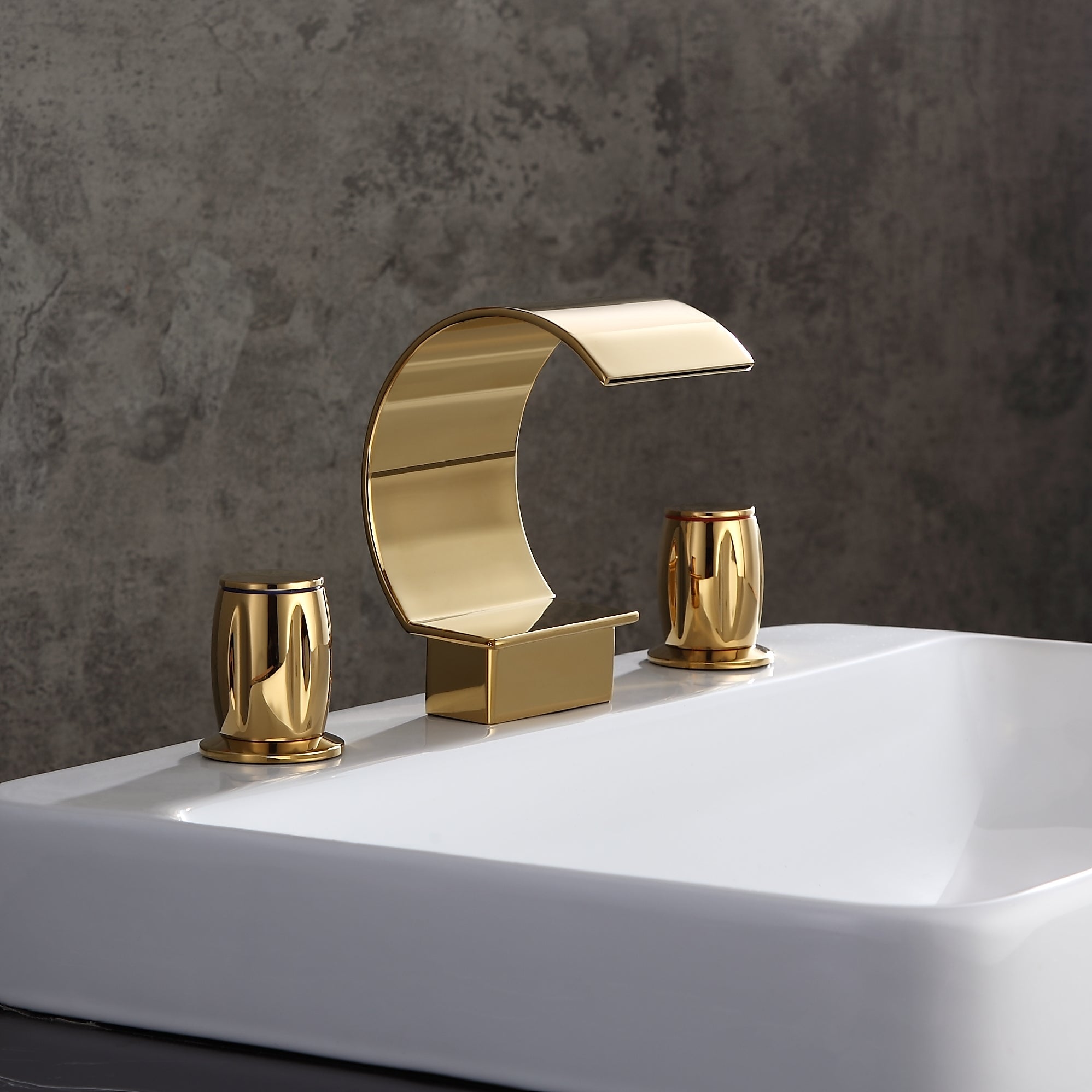 HMR - Waterfall 2-Handle Bathroom Sink Faucet Solid Brass in Gold