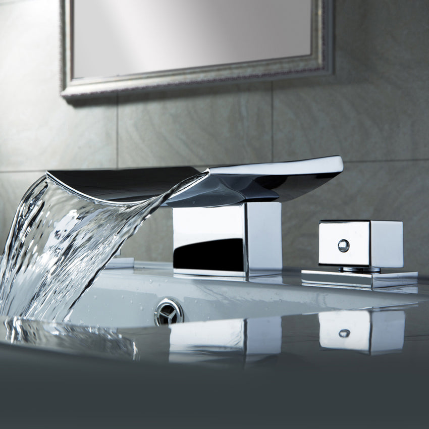 HMR - Double Handle Waterfall Bathroom Sink Faucet in Polished Chrome