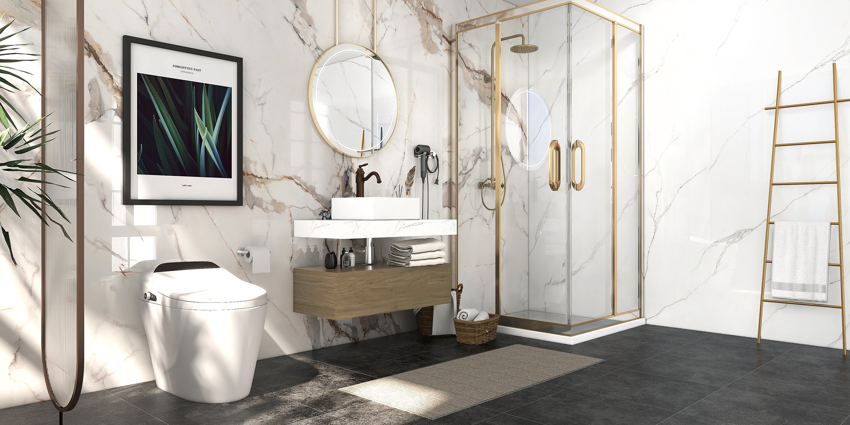 HMR - Two Handle Round Rainshower Shower Fixture in Antique Brass
