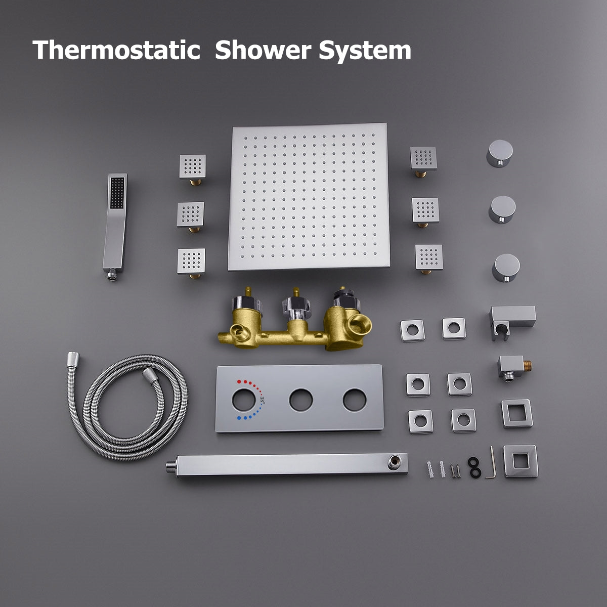 HMR - Wall Mount LED Thermostatic Shower Set with Hand Shower & Body Spray Jets