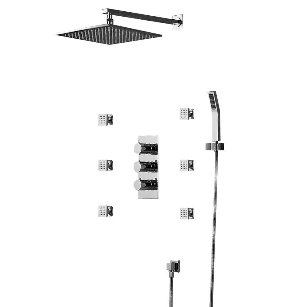 HMR - Wall Mount LED Thermostatic Shower Set with Hand Shower & Body Spray Jets