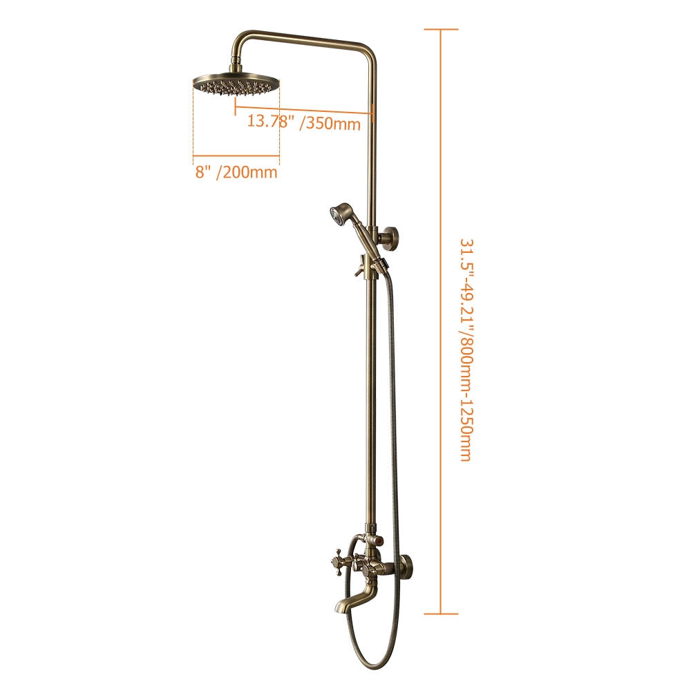 HMR - Rainfall Exposed Shower Fixture with Tub Spout in Antique Brass