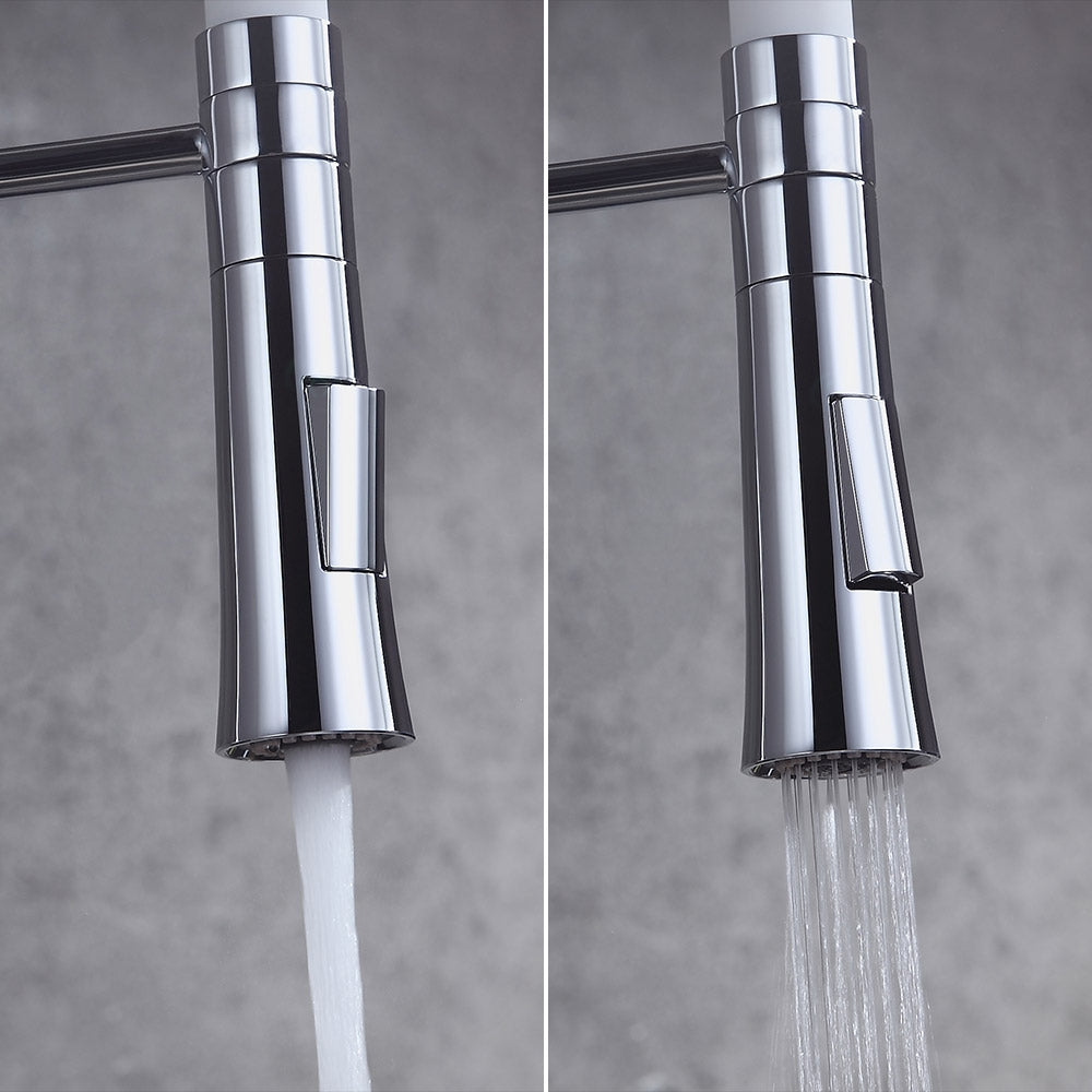 HMR - Single Handle Solid Brass Pull-Down Spray Kitchen Faucet in White