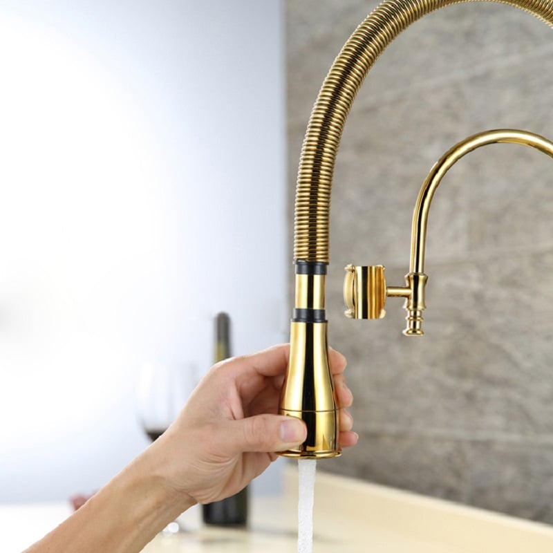 HMR - High Arc Dual-Mode Pull-Down Kitchen Faucet Porcelain Handle with Porcelain Handle
