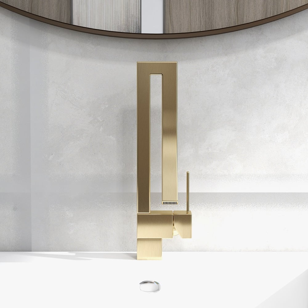 HMR - Modern Single Handle 1-Hole Bathroom Sink Faucet with Waterfall Spout Brass