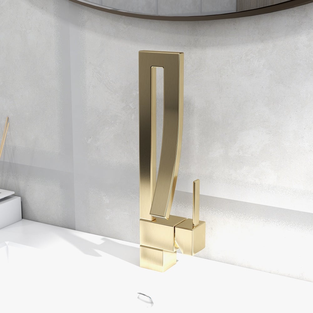 HMR - Modern Single Handle 1-Hole Bathroom Sink Faucet with Waterfall Spout Brass
