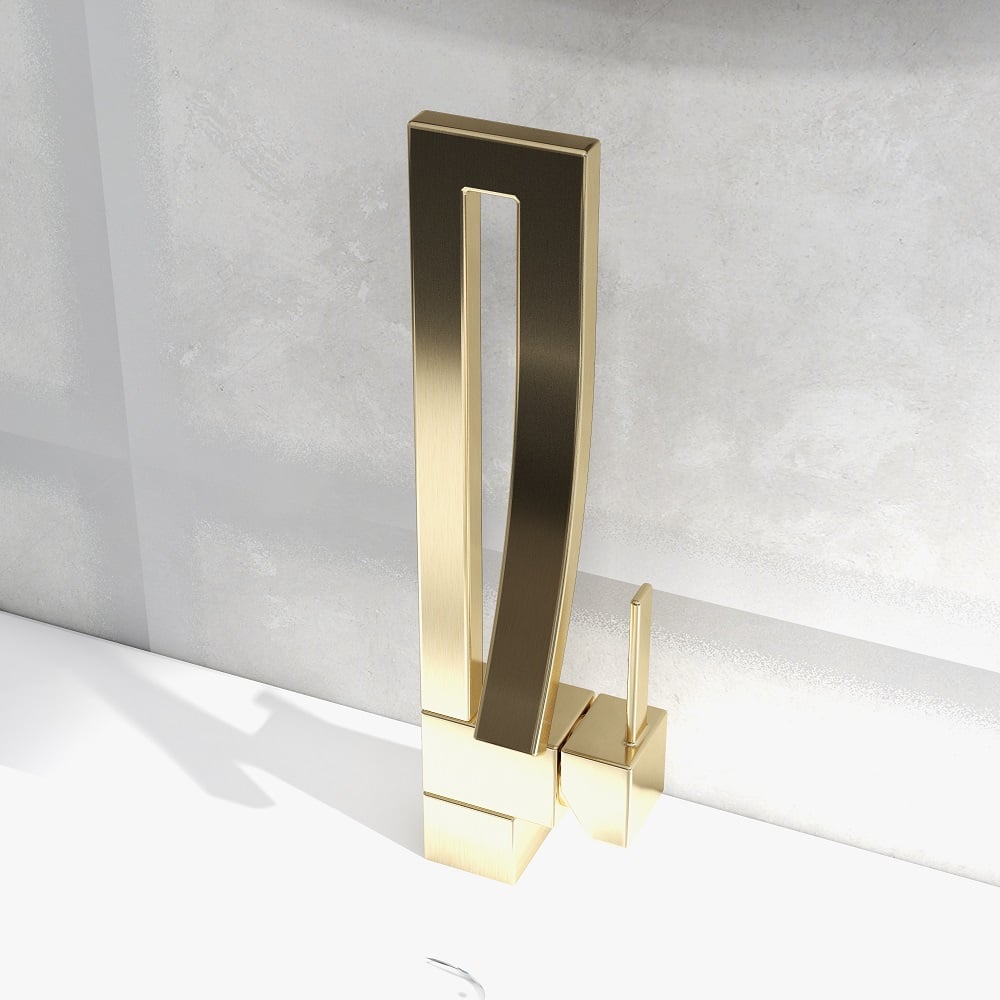 HMR - Modern Single Handle 1-Hole Bathroom Sink Faucet with Waterfall Spout Brass