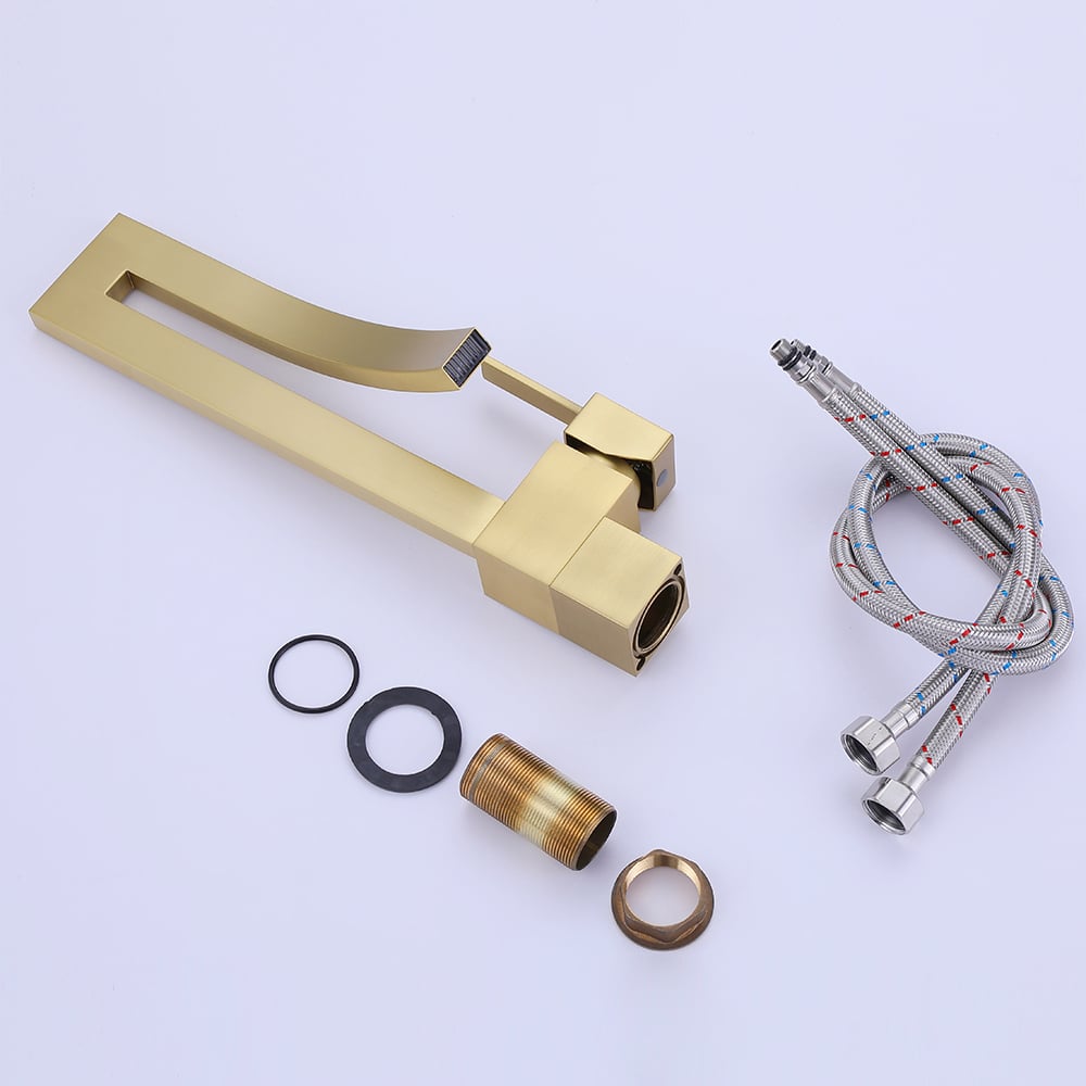 HMR - Modern Single Handle 1-Hole Bathroom Sink Faucet with Waterfall Spout Brass