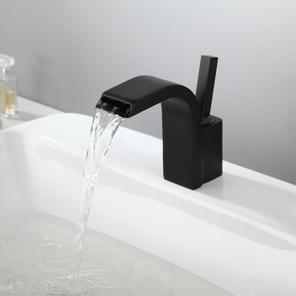 HMR - Spout Single Joystick Handle Sink Faucet in Matte Black