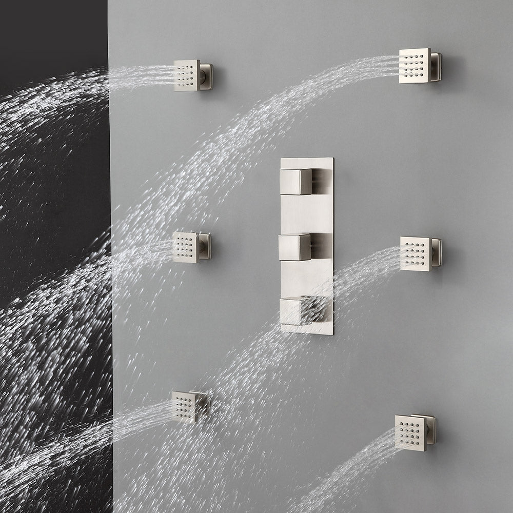 HMR - Square Ceiling-Mount Shower Head with 6 Body Sprays and Wall Mounted Handshower System in without LED
