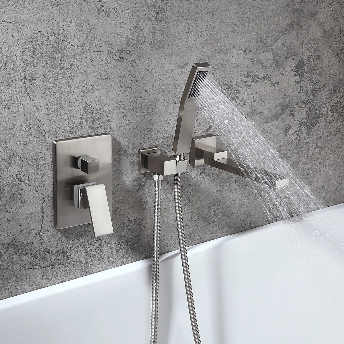 HMR - Ultramodern Wall Mounted Swirling Tub Filler Faucet with Hand Shower