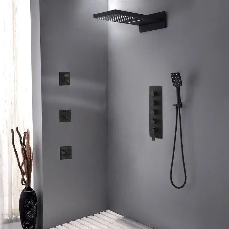 HMR - Wall Mounted Waterfall Rain Thermostatic Shower System with 3 Body Sprays