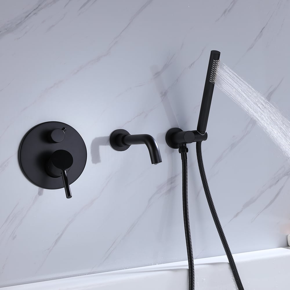 HMR - Stev Series Modern Wall-Mount Swivel Bathtub Filler Faucet with Handshower