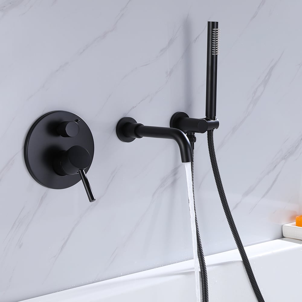 HMR - Stev Series Modern Wall-Mount Swivel Bathtub Filler Faucet with Handshower