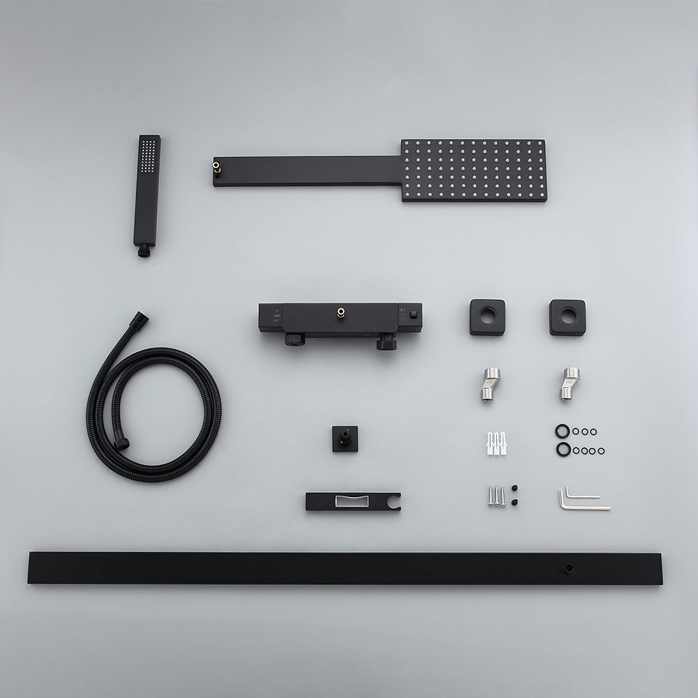 HMR - Shower Fixture with Rain Shower Head and Hand Shower in Black