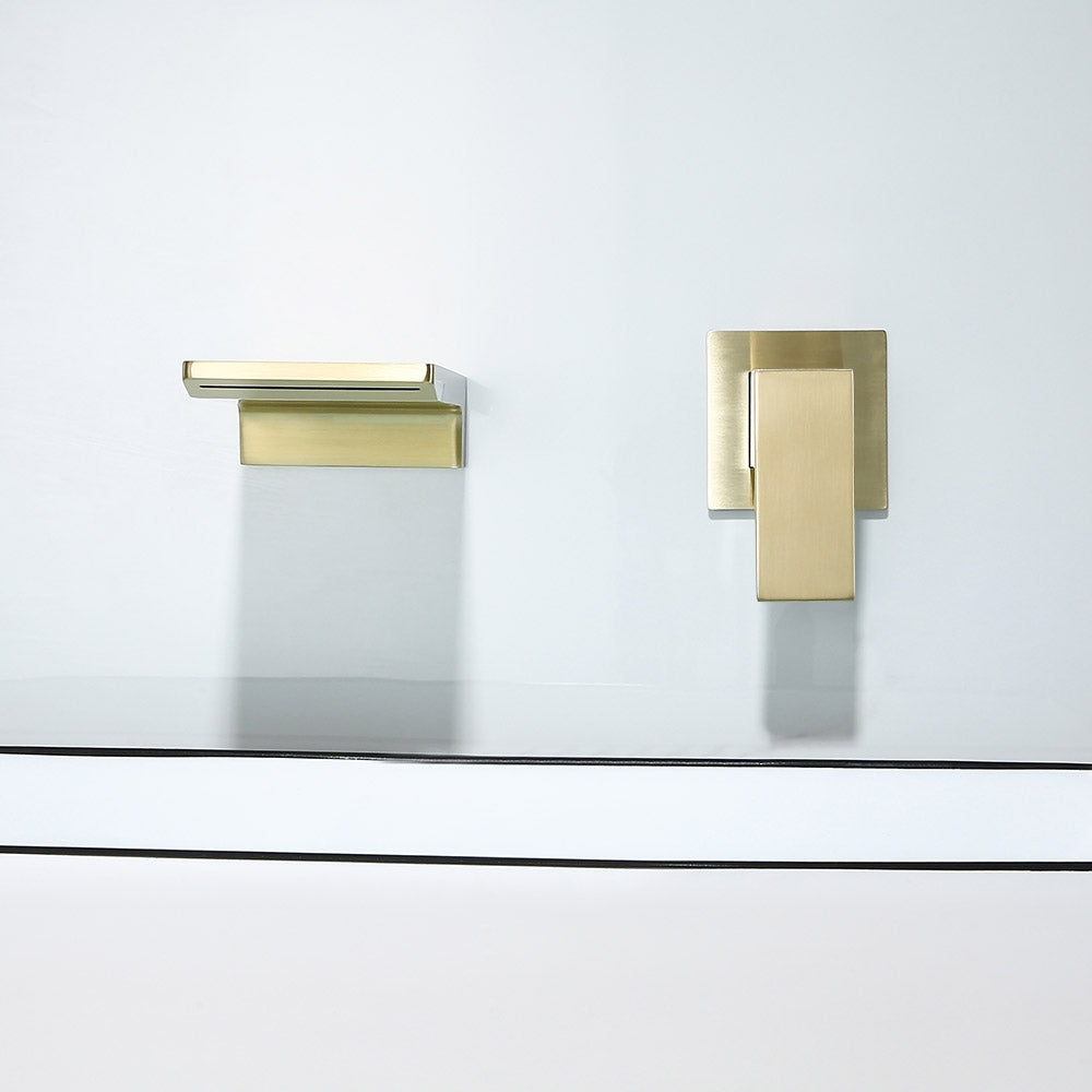 HMR - Waterfall Wall Mounted Sink Faucet Single Handle in Brushed Gold