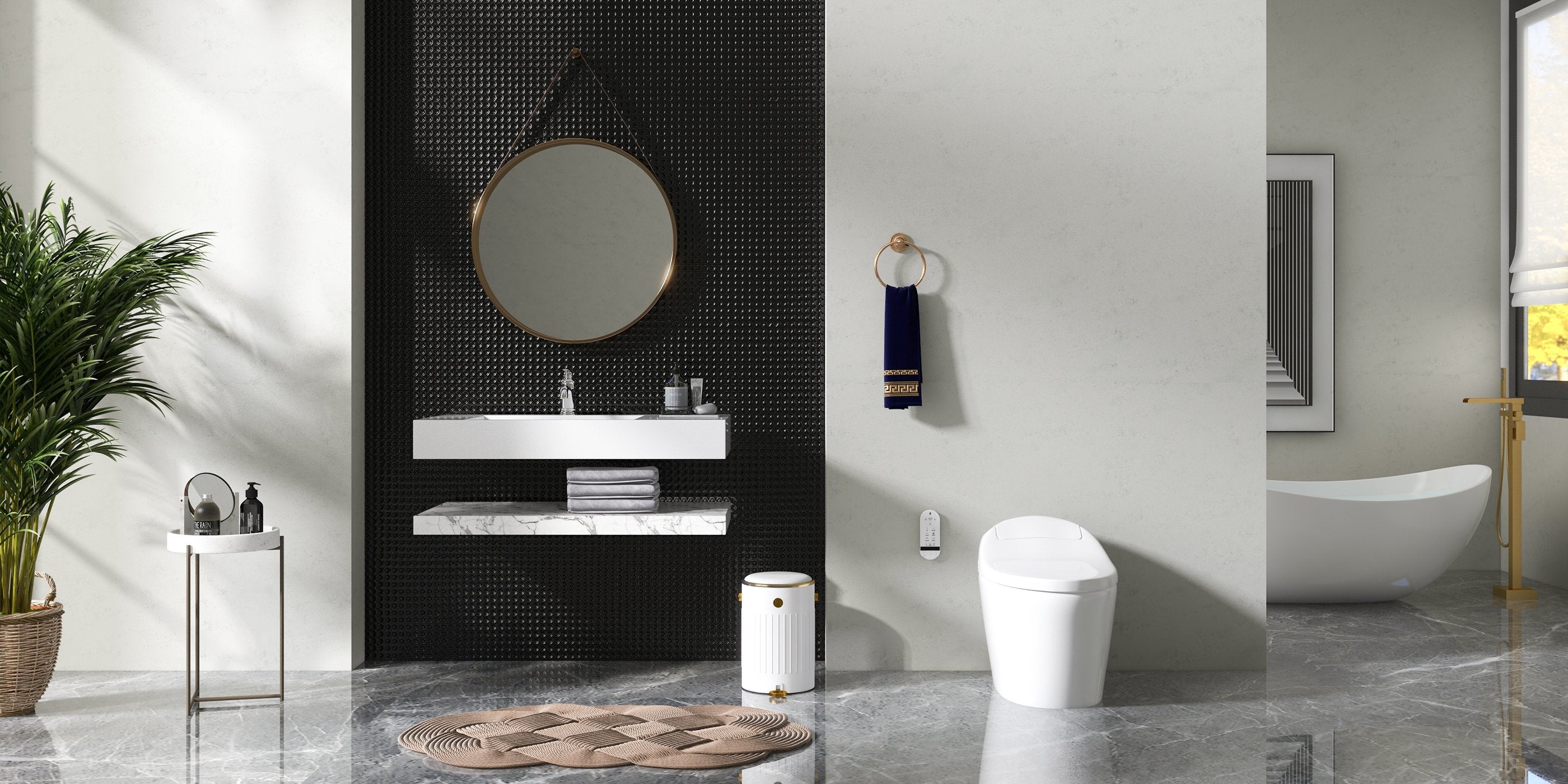 HMR - Modern Smart One-Piece Toilet and Bidet Foot Induction and Automatic Flushing in White