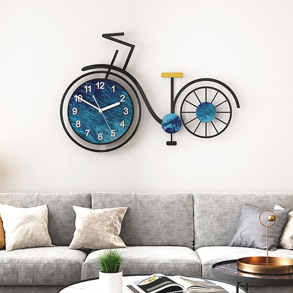 HMR - 3D Acrylic Silent Large Bicycle Wall Clock in Black/Blue