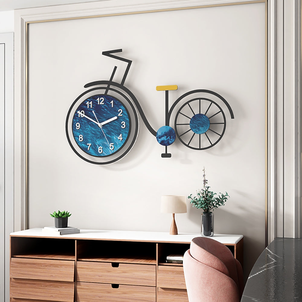 HMR - 3D Acrylic Silent Large Bicycle Wall Clock in Black/Blue