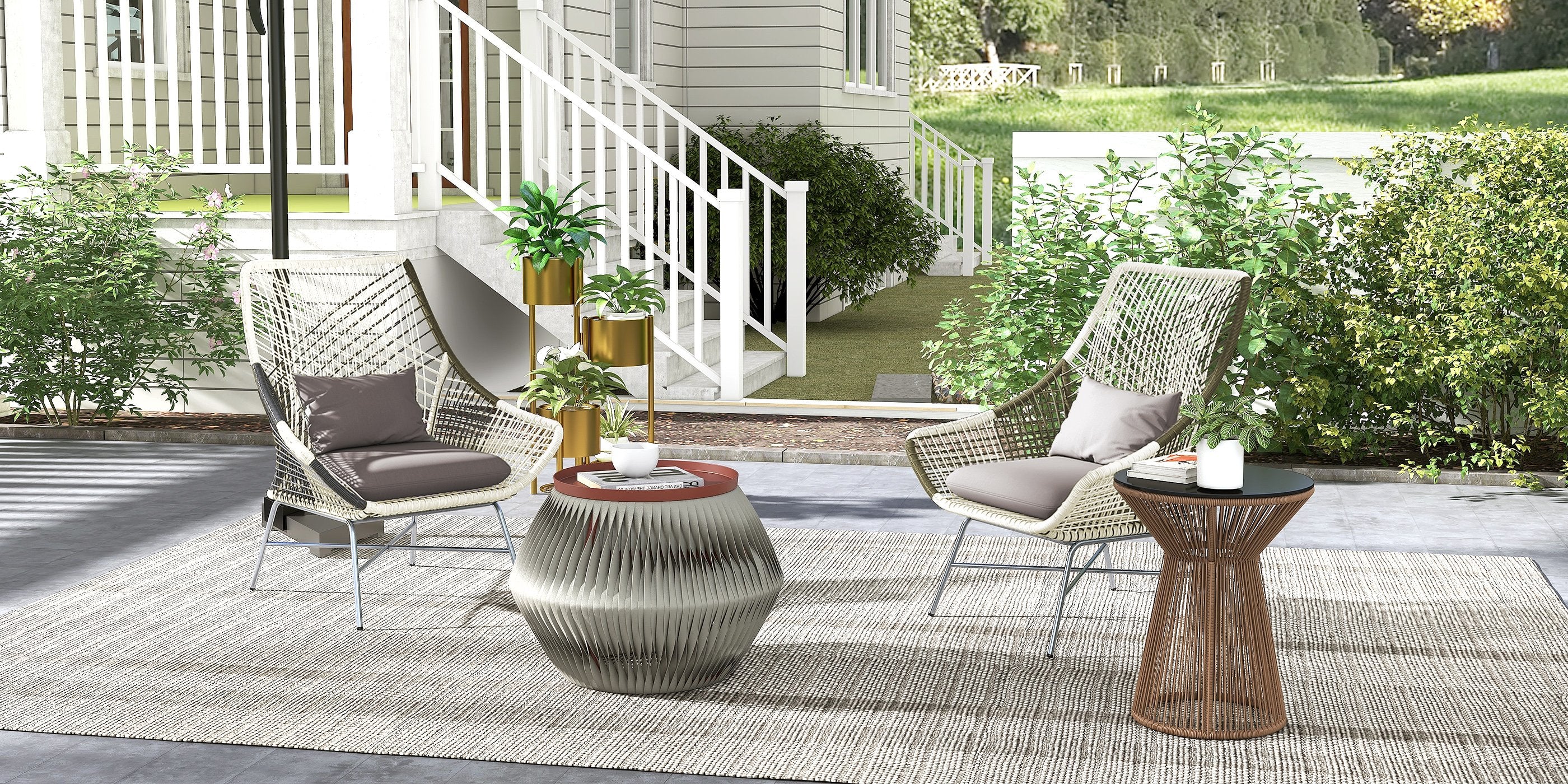 HMR - 31.4" Tall Metal Indoor Modern 3 Tier Corner Planter in Gold