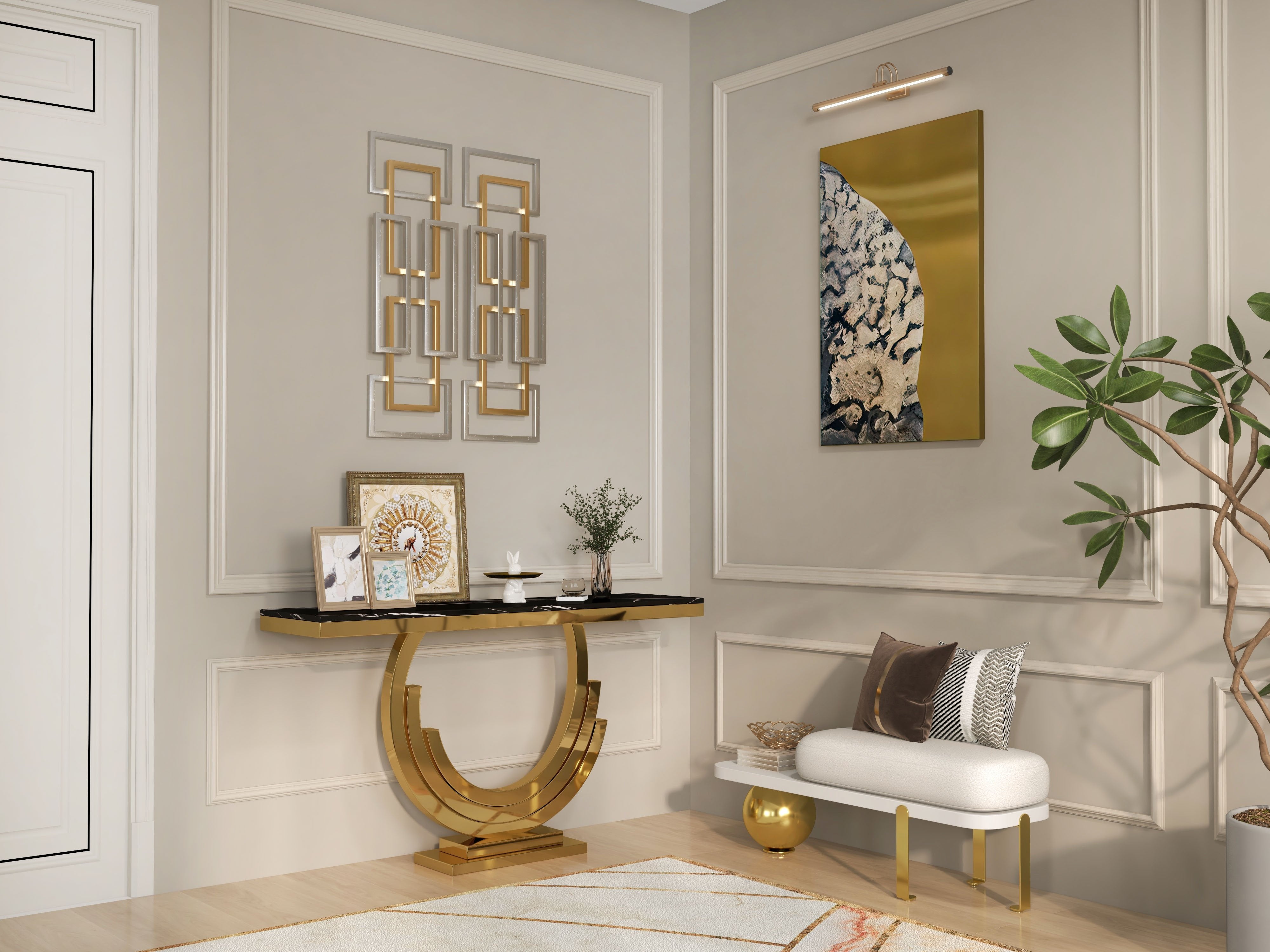 HMR - 2 Pieces Geometric Rectangle Metal Wall Decor in Gold and Silver