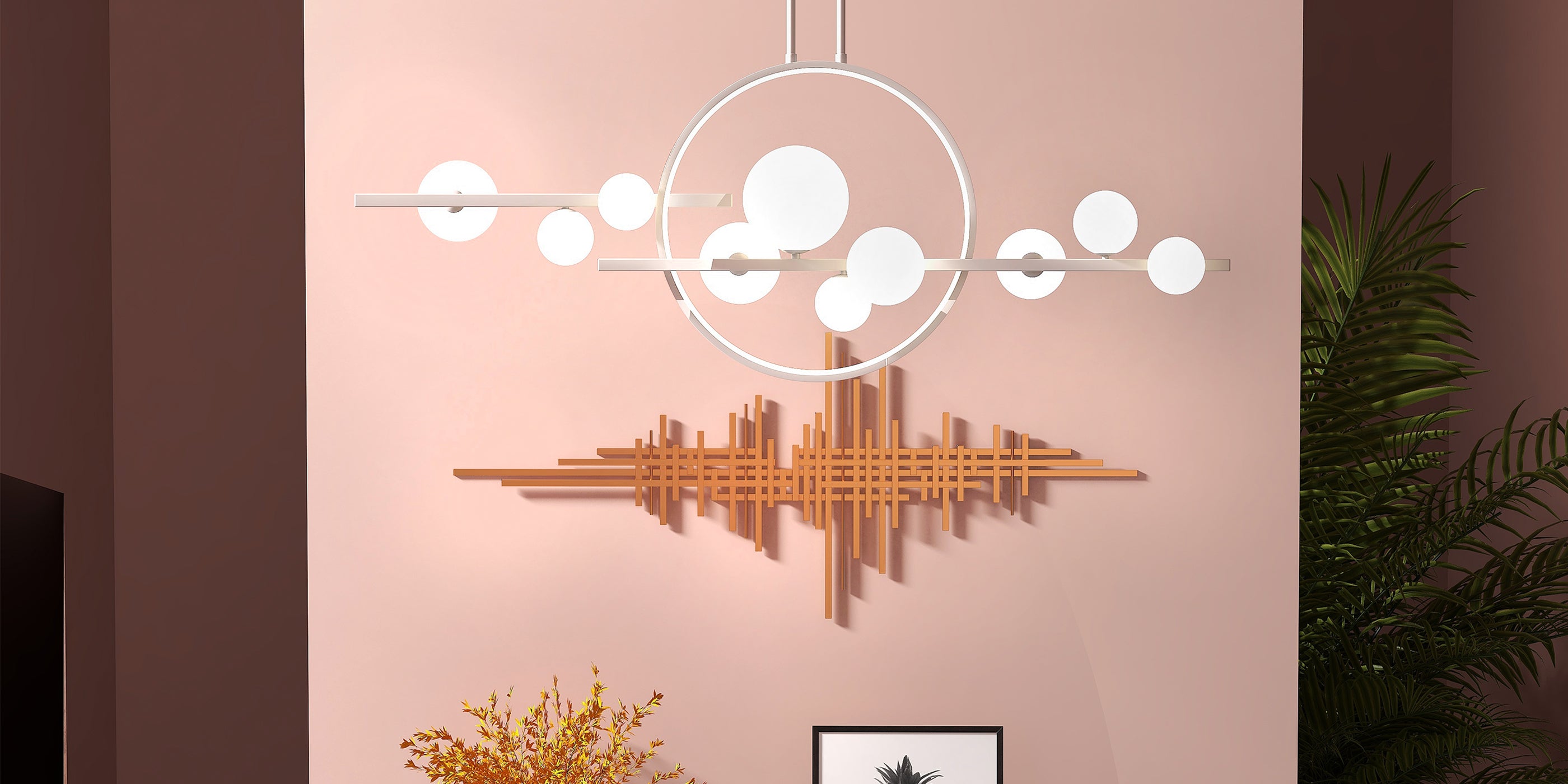 HMR - Geometric Lines Metal Wall Home Hanging Accent in Gold