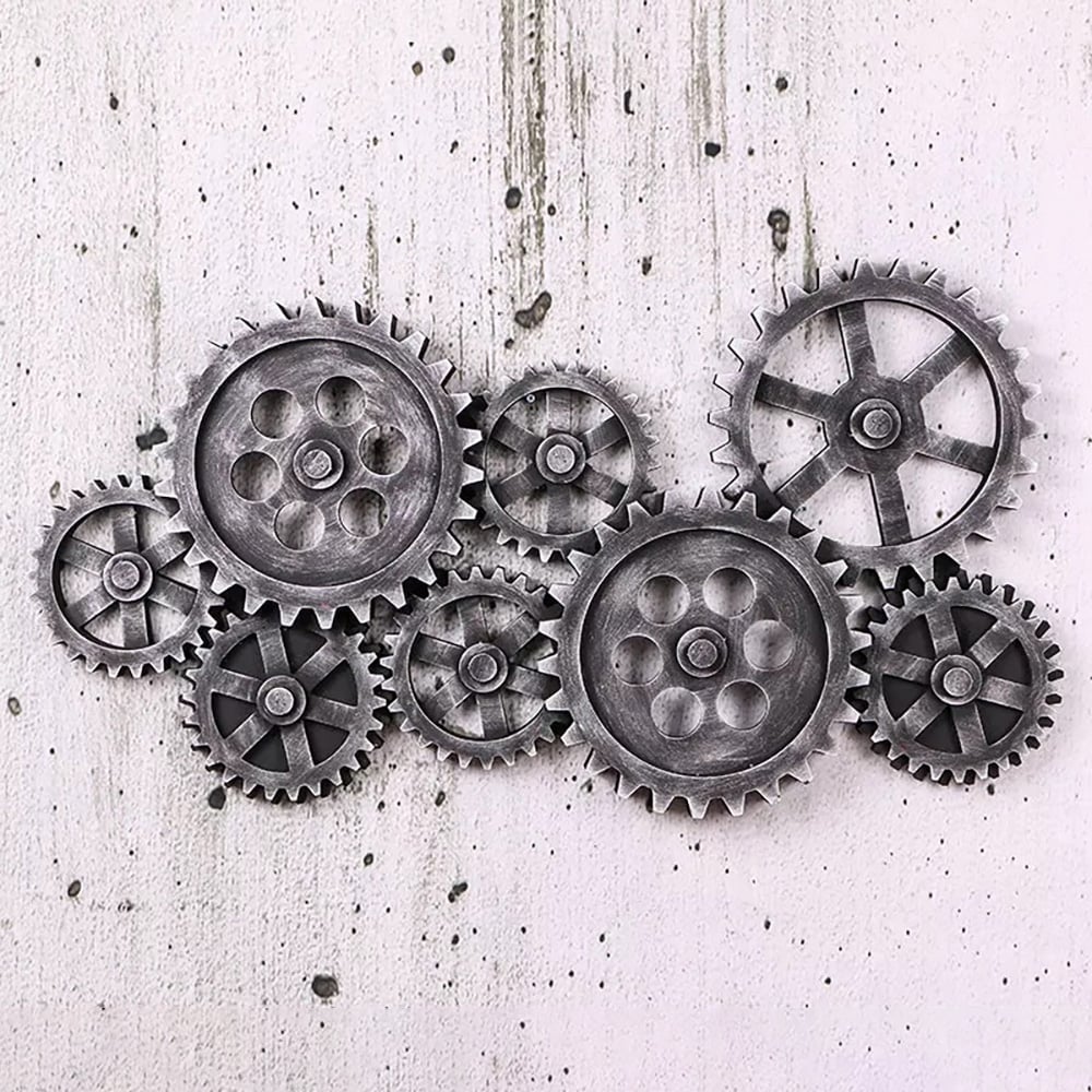 HMR - Distressed Wall Decor with Gear Design in Silver