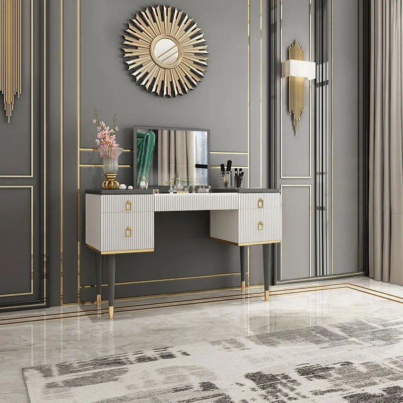 HMR - 4-Drawer Vanity Table with Flip Top Mirror in Table Only