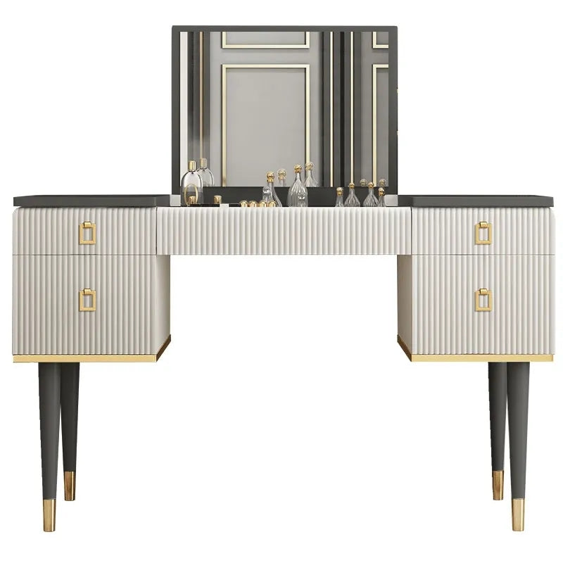 HMR - 4-Drawer Vanity Table with Flip Top Mirror in Table Only
