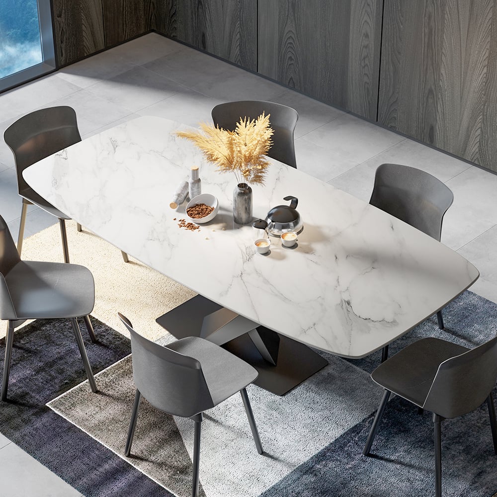 HMR - Modern 78.7" Rectangle Dining Table for 6-8 People in Black, Sintered Stone
